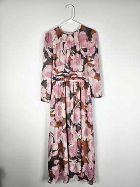 Mignon Doo Chiffon Floral Pleated Maxi Dress